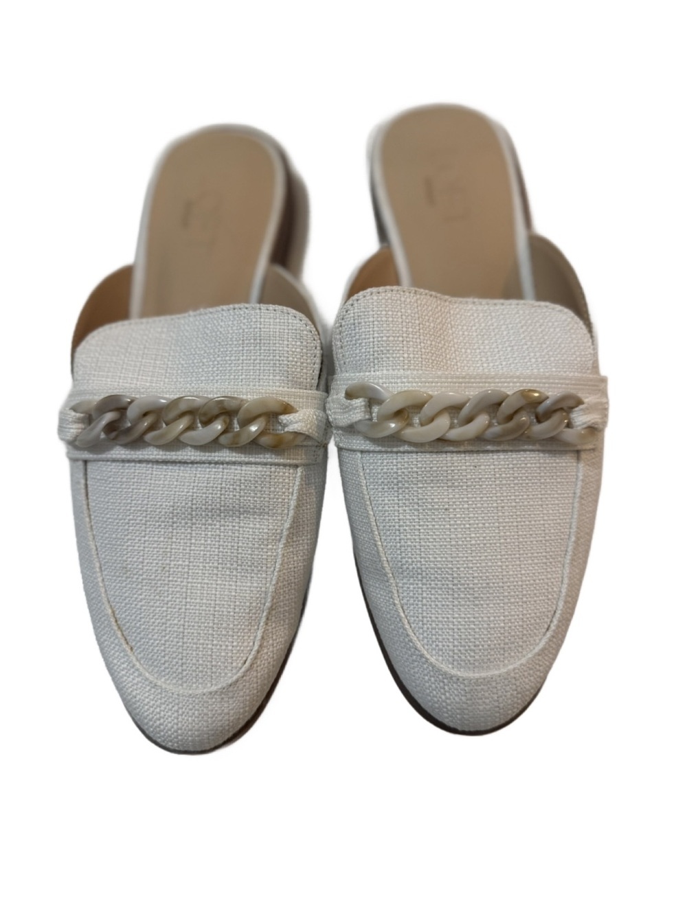 Loft Women's White Slip-On resin chain Trim Loafers. 7